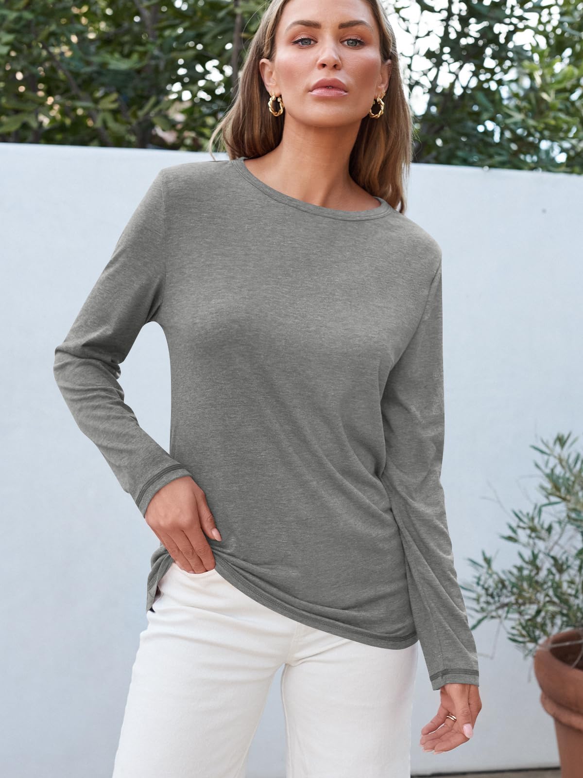 SUNBS Paquete de 3 camisetas de manga larga para mujer, holgadas, para otoño, ropa de moda 2025, camisetas básicas de entrenamiento, trajes de profesor escolar