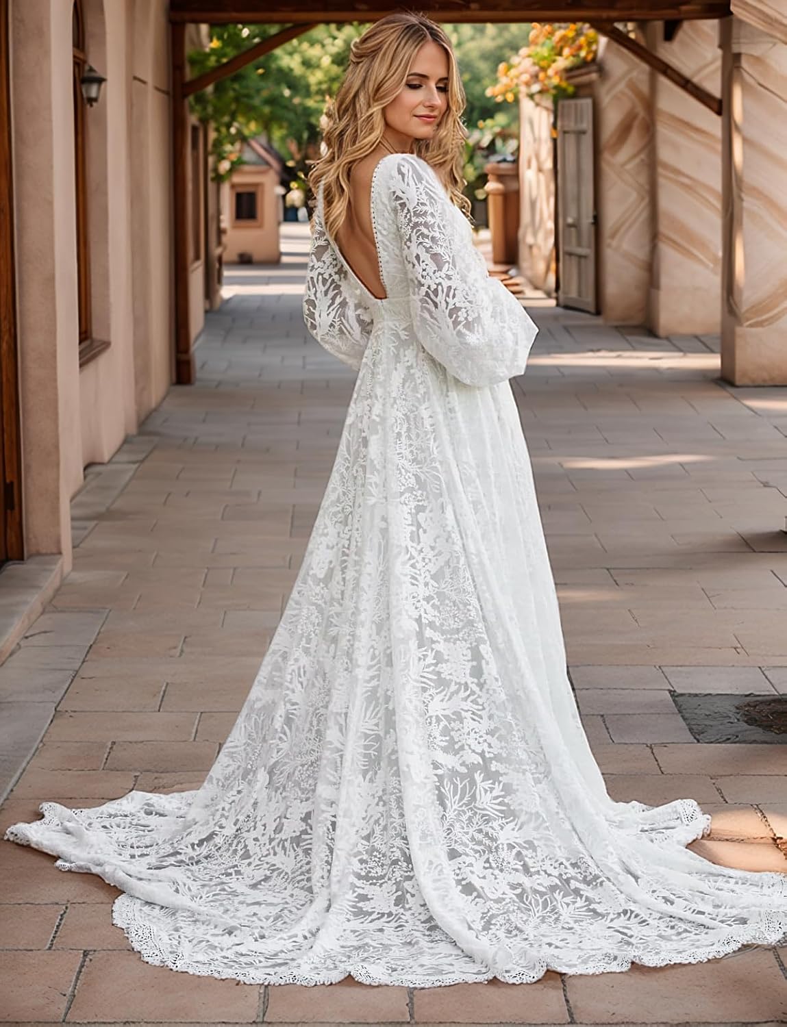 Women's V Neck Lace Wedding Dresses for Bride 2025 Lace Appliques A Line Beach Wedding Gown