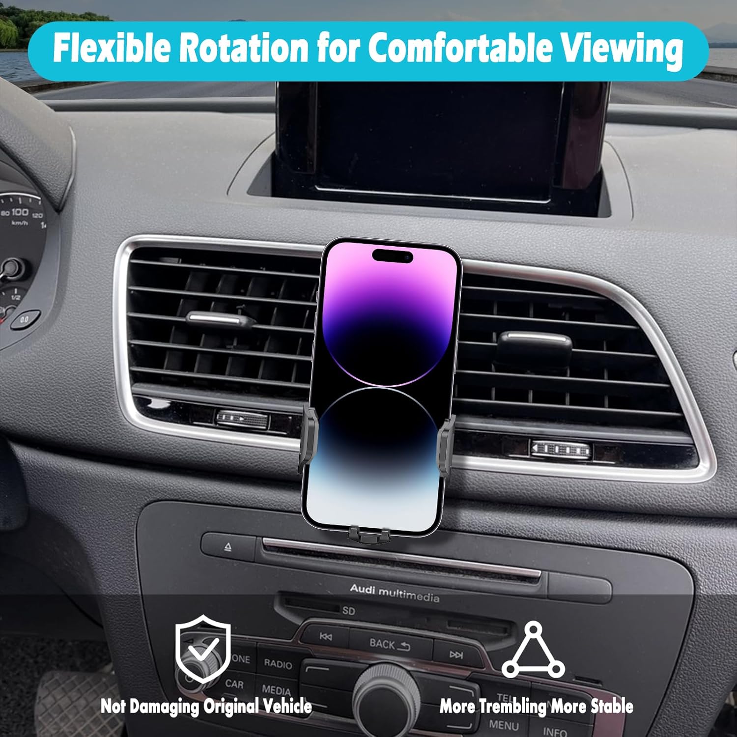 Car Phone Holder Fits for Audi Q3 2012-2018 Accessories,Thick Cases Friendly,Cell Phone Mount for 4.7-7 in Phones,360 Degree Rotation,Easy to Install