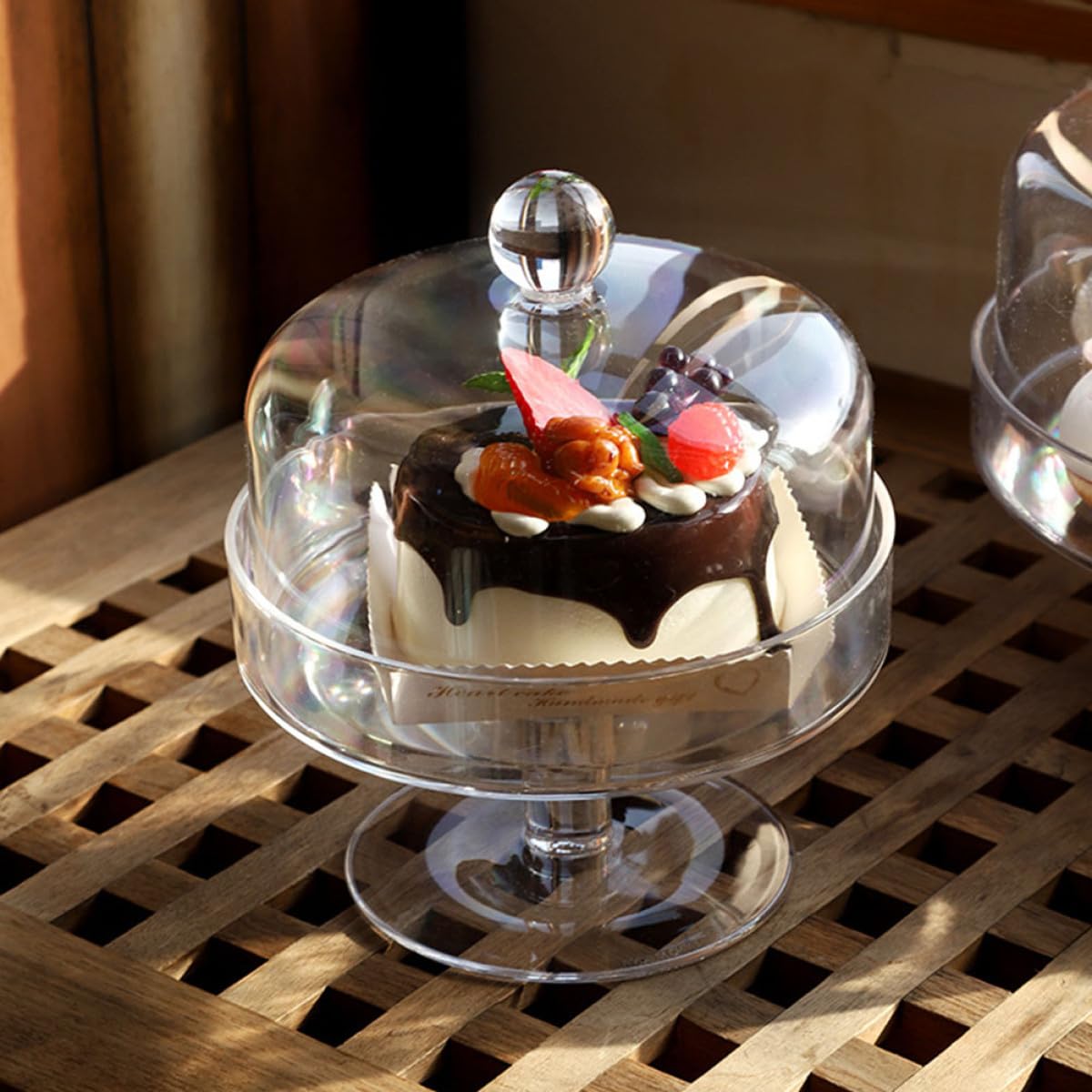Beaupretty Bandeja Acrílica Transparente con Tapa Protectora para Exhibición y Almacenamiento de Postres en Cocina y Hogar, Diseño Creativo y Funcional