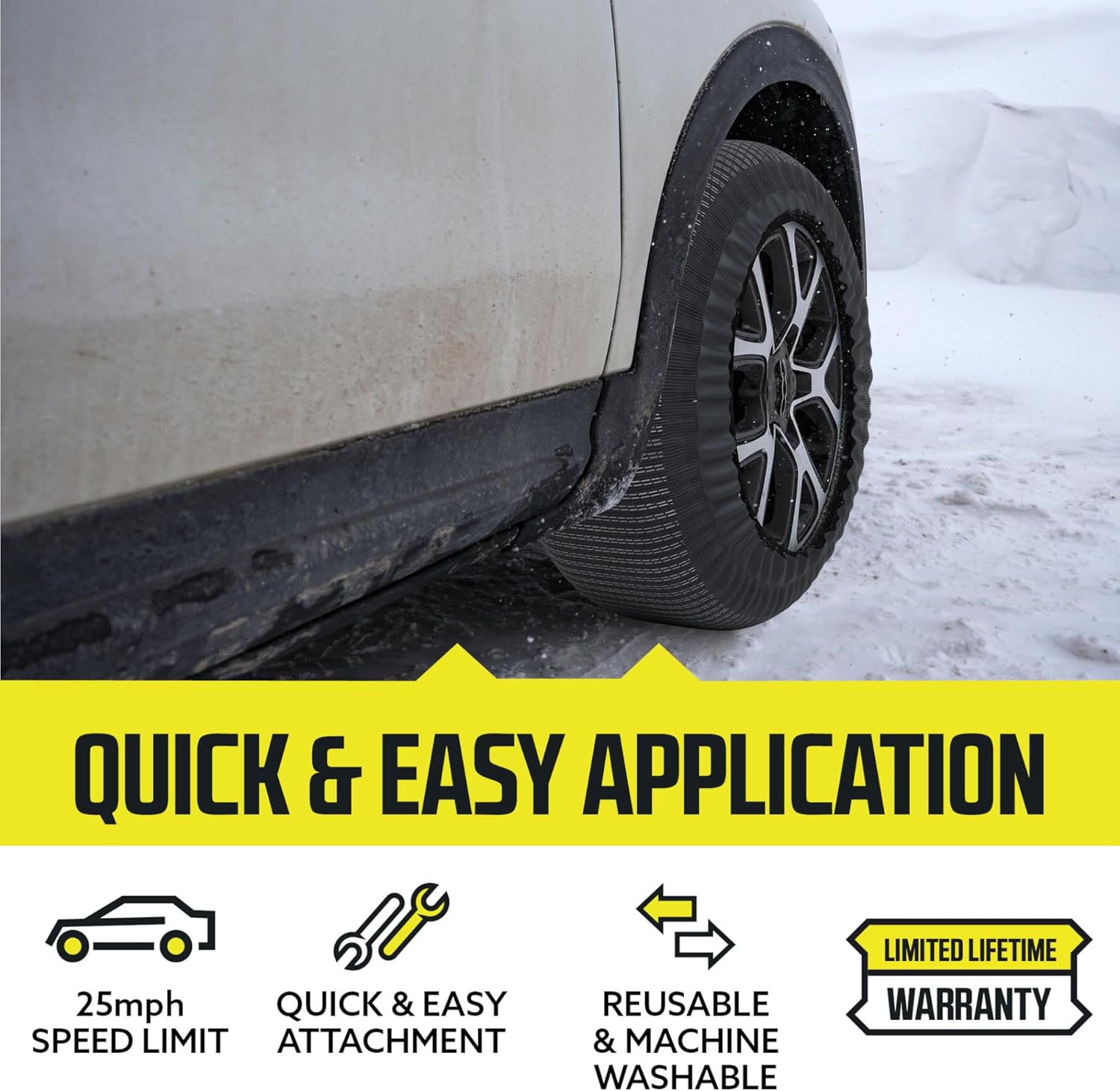 Snow Socks for Tires - Great Alternative to Tire Chains for Cars, 3D Fabric for Maximum Tire Traction & Grip, Fits SUVs, Most Subaru Models, Minivans, Pickups & Sedans (Set of 2) - Medium