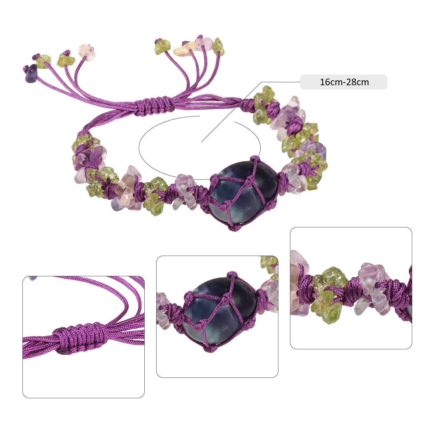 KYEYGWO Natural Crystal Chips Bracelet Boho Woven Knotted Braided Crystal Holder Bracelets Trendy Chakra Jewellery Gift for Women Men Fluorite & Olivine - Image 2