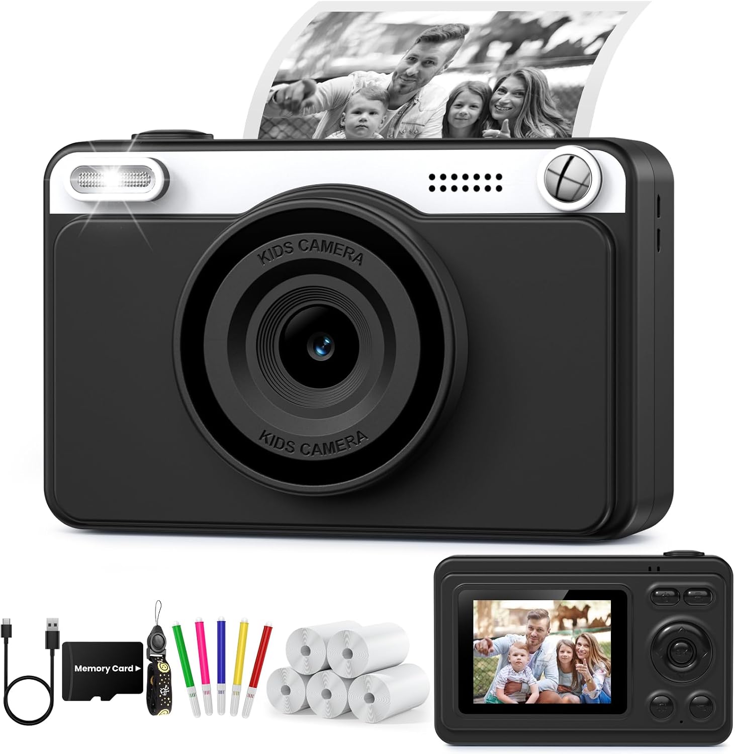 GREENKINDER Camara Fotos Infantil Instantanea,HD/1080P Cámara Instantánea para Niños con Tarjeta y 5 Rollos de Papel Térmico, Regalo de Cumpleaños y Navidad para Niños de 3 a 12