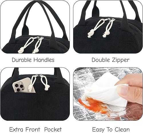 Miniatura 6 de Bluboon Bolsa de almuerzo para mujeres y hombres, linda bolsa de almuerzo de pana, reutilizable, aislada, gran capacidad, reutilizable, aislada,