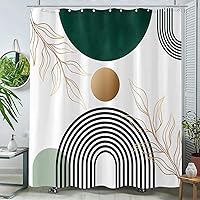 Vista 12 de Aipon Cortina de ducha verde de mediados de siglo para baño, cortina de ducha abstracta bohemia de tela moderna impermeable (72 x 72 pulgadas, verde)