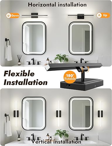 Miniatura 2 de NIORSUN Lámpara de baño moderna de 24 pulgadas, 14 W, 5CCT, regulable, LED, negro, luces de tocador sobre espejo, luces de tocador para baño, espejo