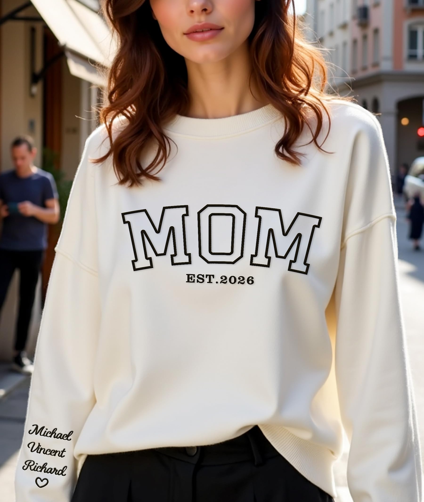 Personalized Mothers Day Birthday Gifts for Mom Grandma, Custom Embroidered Sweatshirt with Name on Sleeve - 2
