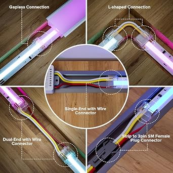 3Pin 12mm LED Strips Connectors Kit for WS2811 IC RGB 720LED/m COB Light | L-Shaped, Dual-End Extension, Strip to 3Pin JST, 22AWG Strip to Wire, Gapless Solderless Connectors
