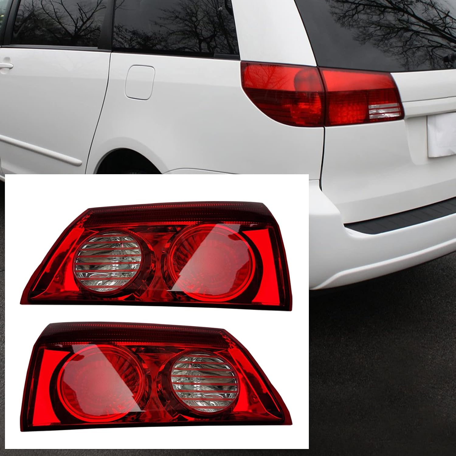1 Pair Inner Tail Light Assembly for Toyota for Sienna 2006-2010 Inner Tail Lamp TailLights Brake Lamps LH&RH Side Red Housing Rear Tail Light TO2803103,81670AE020,TO2802103,81680AE020 (Left+Right)