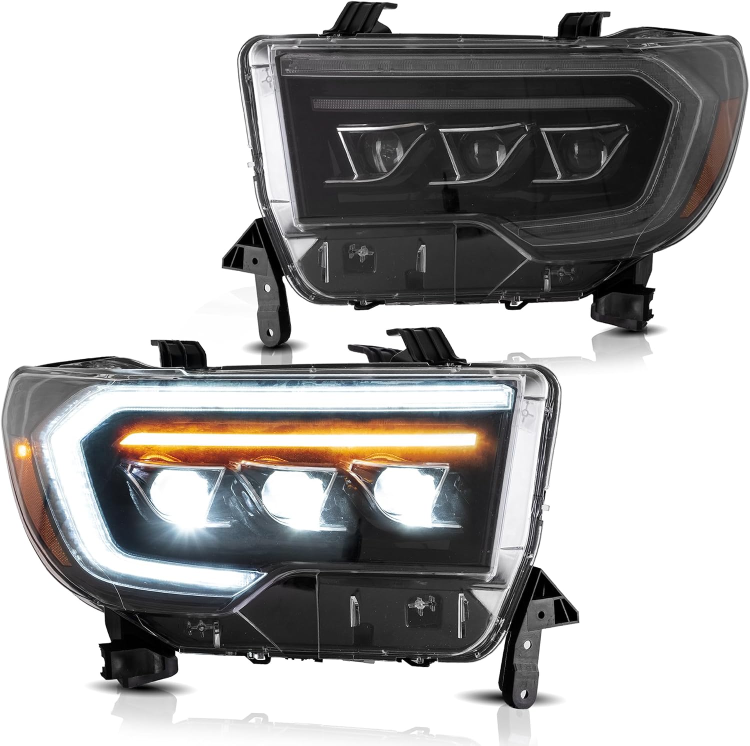 VLAND LED Projector Headlights Compatible for [ TOYOTA TUNDRA 07-13, SEQUOIA 08-21 ] With Welcome Breathe Function Dynamic DRL, Driver & Passenger Side