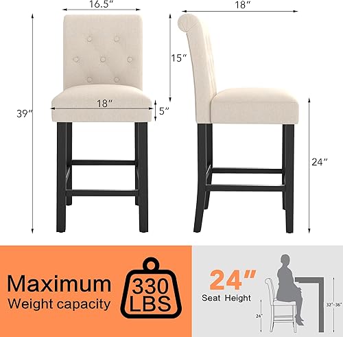 Miniatura 2 de LSSBOUGHT juego de 2 sillas con botones para mostrador, sillas laterales, Gris