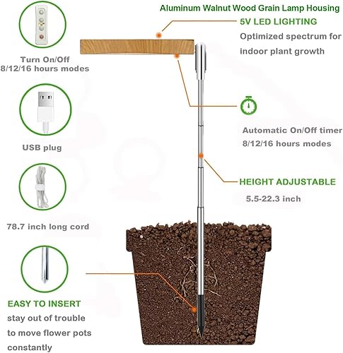 Miniatura 51 de yadoker Luz de cultivo de plantas, luz LED de espectro completo para plantas de interior, altura ajustable, temporizador automático, bajo voltaje