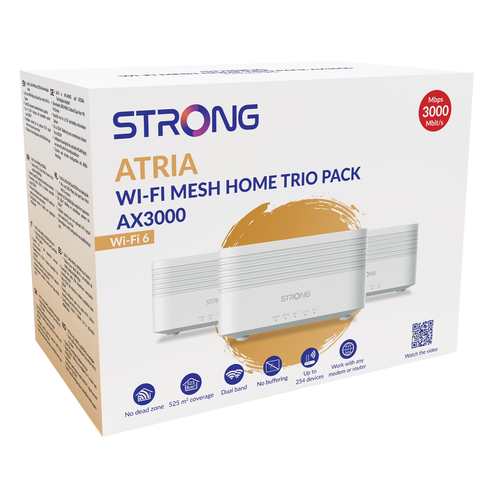 Strong | 3X Atria Mesh Home Kit AX3000 | WiFi 6 | Add-on | WLAN Verstärker Bis zu 1050 m² zusätzliche Wi-Fi 6-Abdeckung | Für alle Router | Dual Band 2,4 GHz + 5 GHz | Gigabit LAN-Anschlüsse | weiß