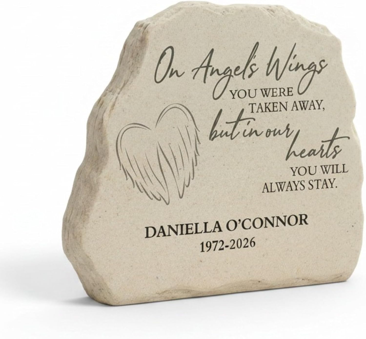 Personalization Universe On Angel's Wings Personalized Garden Stone, Custom Memorial Plaque for Graves, Bereavement Garden Stone Gifts, Sympathy Stones for Loss of Loved One