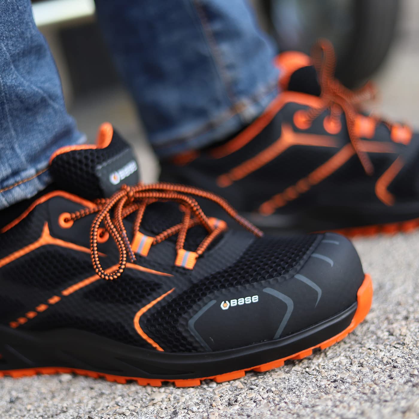 Base Protection B1004 Unisex K-Move Tela Transpirable Suela Resistente a Perforaciones Plantilla Ortopédica Antiestática Punta de Aluminio Zapatos de Seguridad Protectores de Trabajo Negro/Naranja, 44