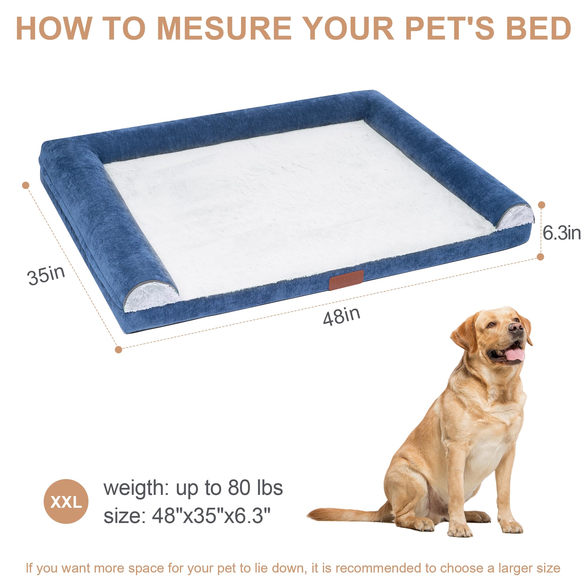 Large Dog Bed for Medium and Large Dogs Waterproof Memory Foam Orthopedic Dog Bed Durable Sofa Pet Bed Removable Cover with Zipper and Bolster Nonslip Bottom（SGreen XXL） - image 5