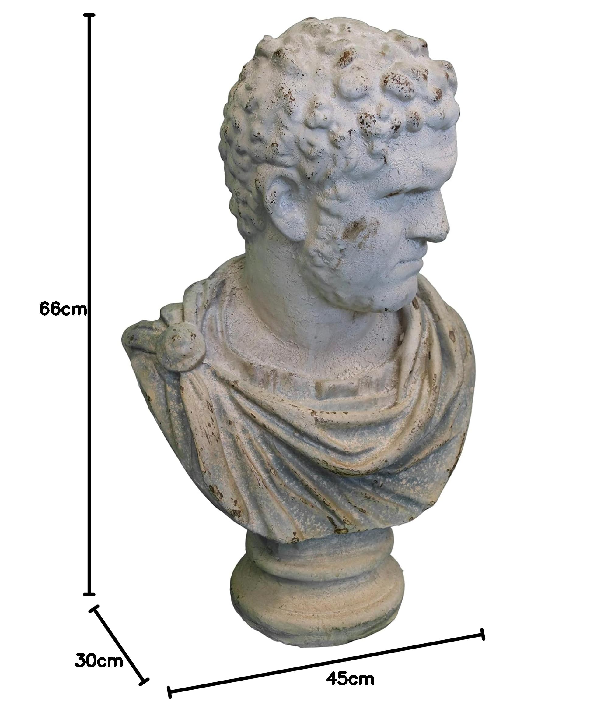 Keyhomestore - Busto decorativo romano, fabricado en resina resistente, altura 66 cm, diámetro 45 cm, ideal como adorno para muebles y estantes. Ideal para interior y exterior.