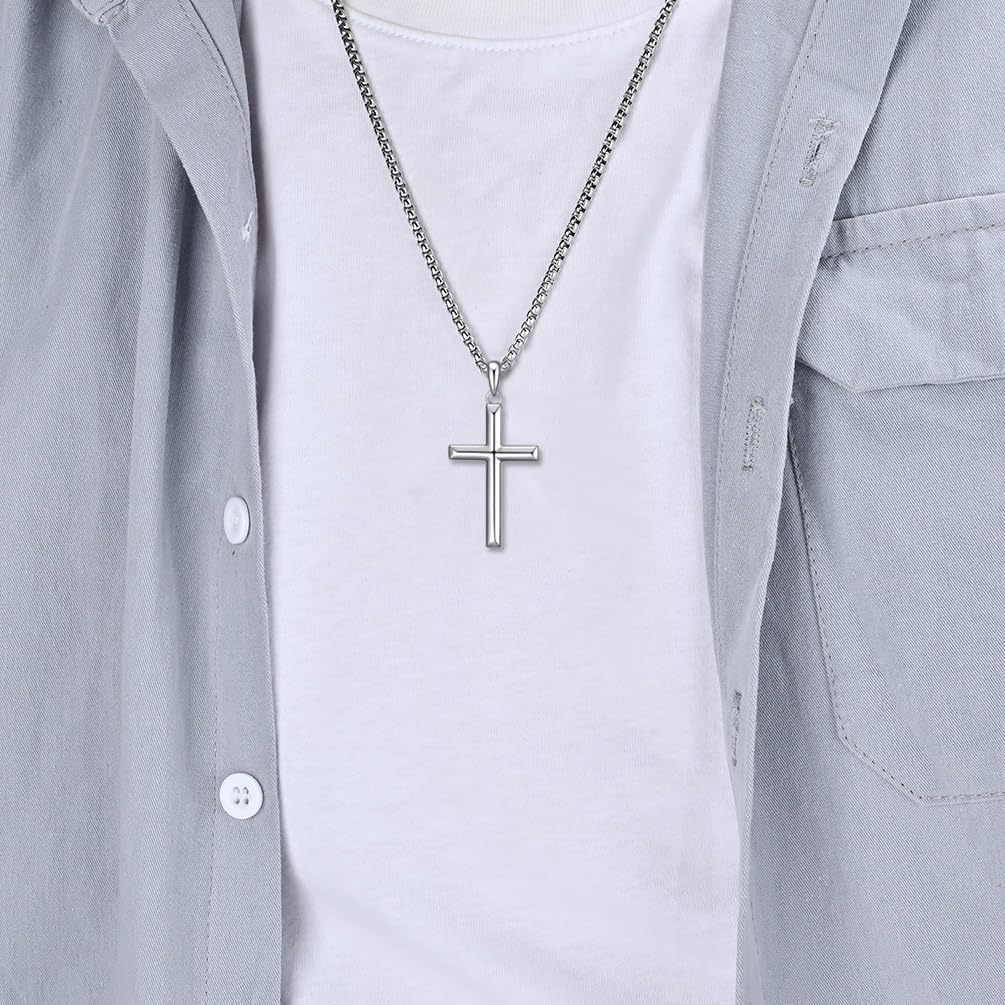 Rnivida Sterling Silver Cross Pendant Necklace for Men, Simple Christian Cross Jewelry Gifts - Image 2