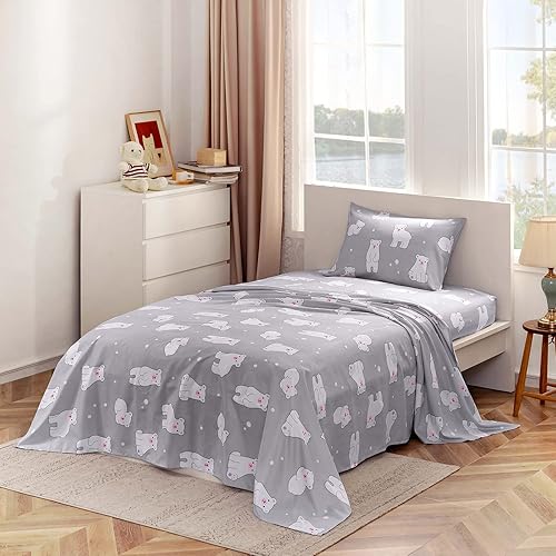 Miniatura 3 de Homiest Juego de ropa de cama de microfibra de oso polar de 3 piezas, tamaño individual, ropa de cama suave y bonita ropa de cama suave con bolsillo