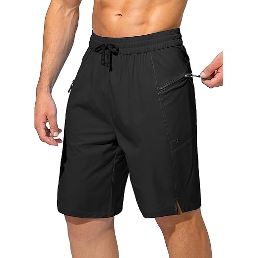 Men's Swim Trunks Quick Dry Board Shorts with Zipper Pockets Beach Shorts Bathing Suits for Men - No Mesh Liner(Black,L)