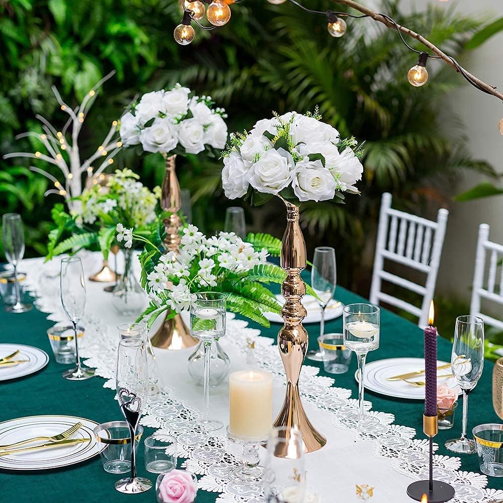 NUPTIO 2 Pcs Versatile Metal Flower Arrangement & 2 Pcs Artificial Flower Set for Wedding Party Dinner Centerpiece Event Restaurant Hotel Decoration