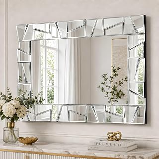 Chende 3D Modern Decorative Mirrors for Wall, 36" x 24" Living Room Mirror