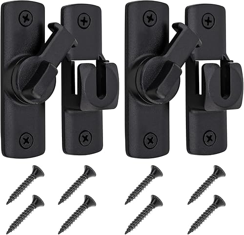 Cerradura de puerta abatible de granero, color negro, resistente 90180, pestillo de puerta abatible para puerta izquierda y derecha, para armarios,