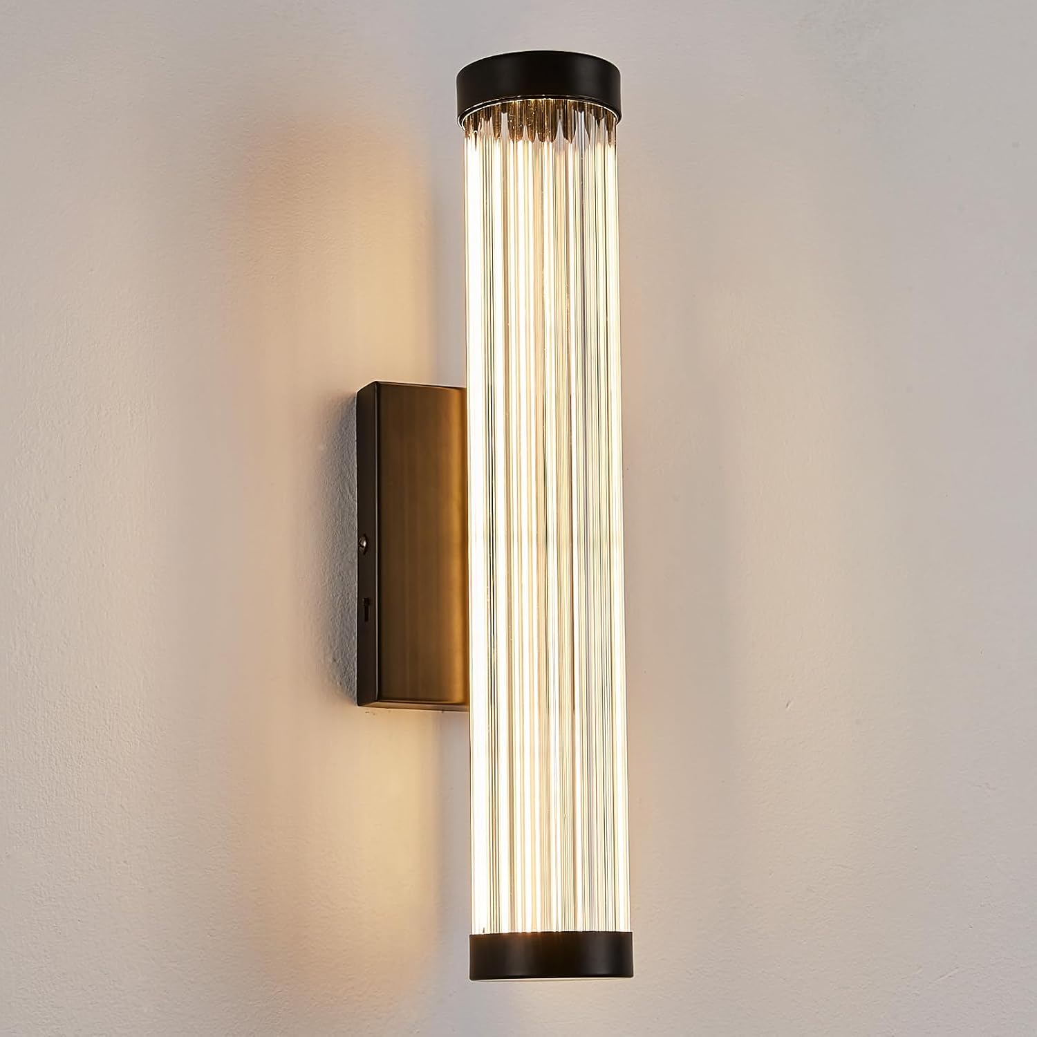 Black Modern LED Wall Sconce, 16.5" Black Bathroom Sconces with Clear Glass, 3CCT Dimmable Hardwired Sconces Wall Decor Lighting Indoor Light fixtures for Bathroom Living Room Hallway Bedroom