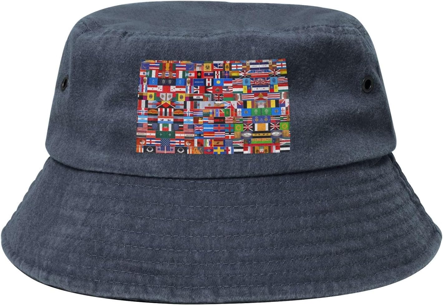 Various Flags Printed Cowboy Fisherman hat, Suitable for Outdoor Fishing Beach Party Fisherman hat Hip-hop hat, Navy Blue