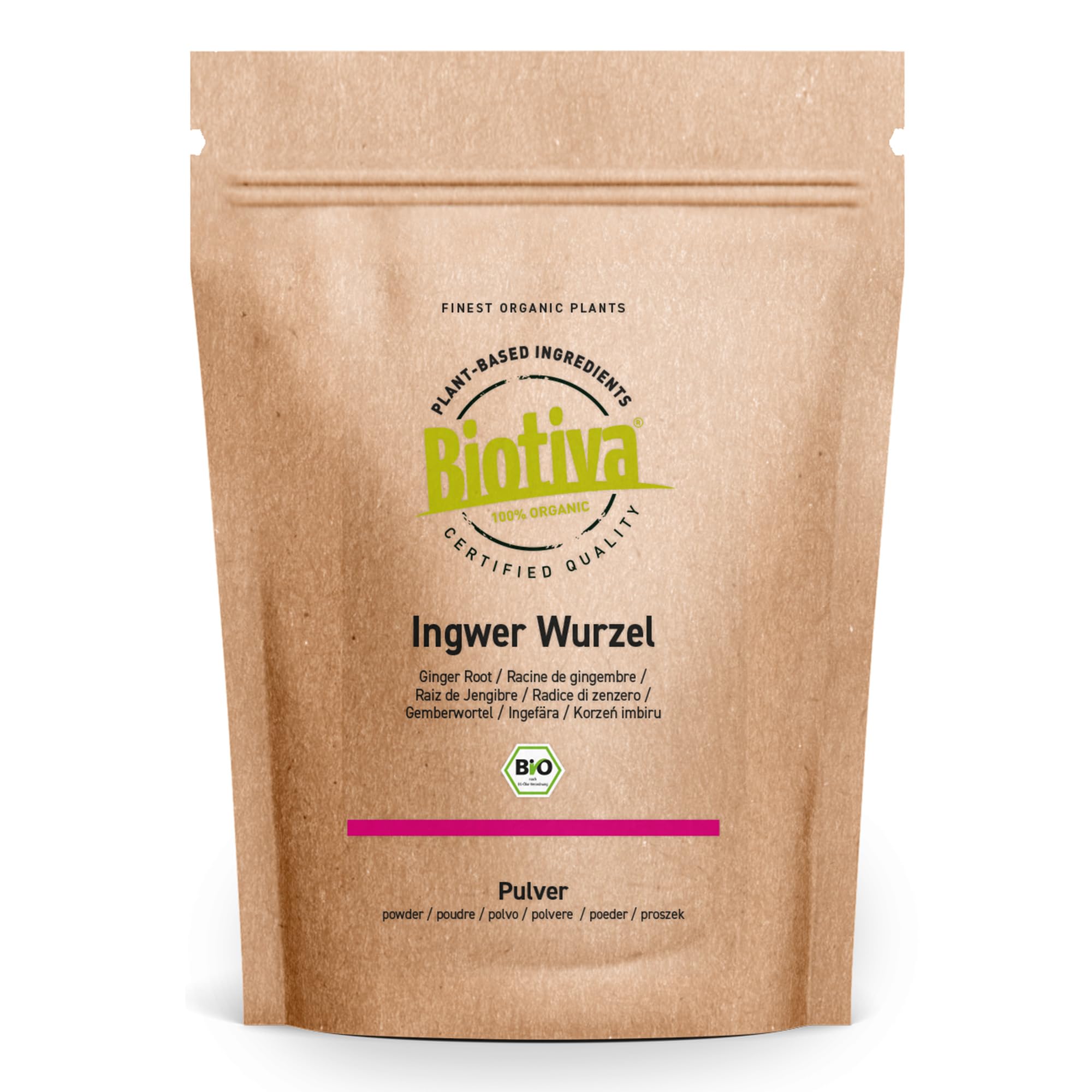 Zenzero in polvere Bio 1kg (4x250g) | radice di zenzero macinata | p.es. per tè allo zenzero o acqua allo zenzero | confezionato e imbottigliato in Germania | Biotiva