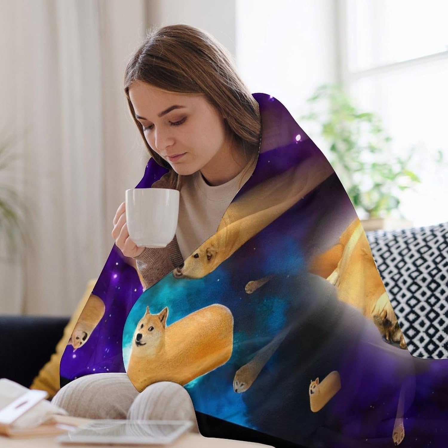 Doge Face God Annoying Puzzle Glaxy Blanket Soft and Warm Throw Digitally Printed Super Soft Micro Plush Blanket for Sofa Bed Living Room 60"*80"£¨150 * 200cm£©.