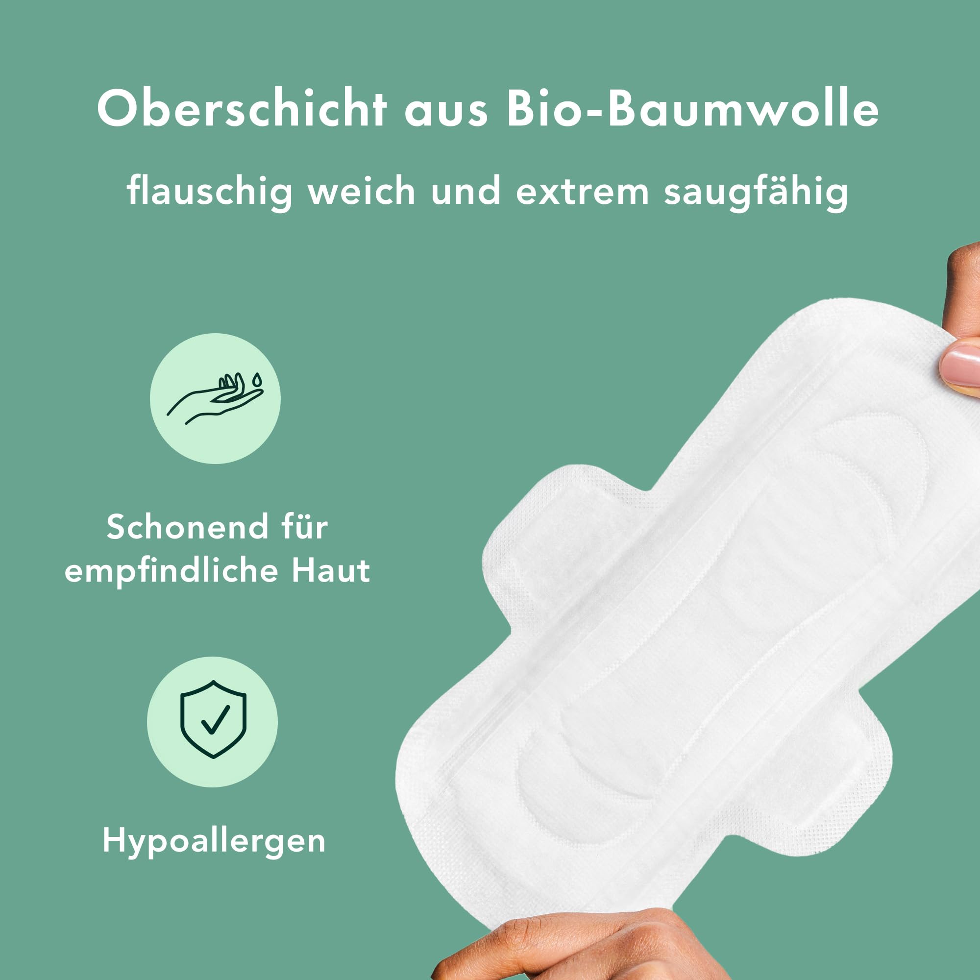 Rael Bio-Baumwollüberzug Binden Damen mit Flügeln – Auslaufschutz, ultra-dünn Damenbinden, duftstofffrei, chlorfrei, hypoallergen, vegan & tierversuchsfrei (Regulär, 56 Stück)