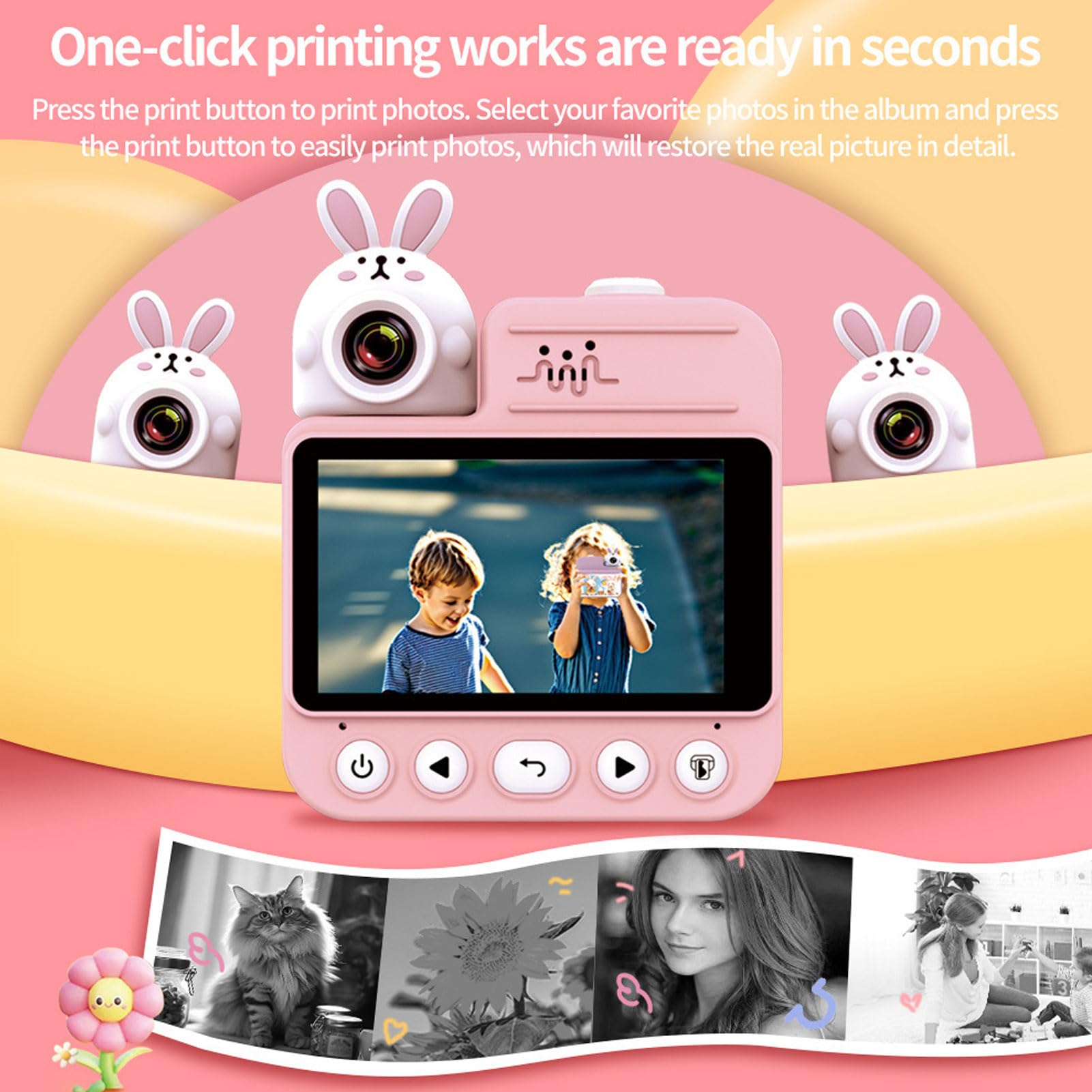 Caméra Numérique à imprimé instantané, Caméra de Voyage Portable 32MP 1080p 1080p Cartoon Cartoon avec écran de Couleur de 3 Pouces pour Les Cadeaux d'anniversaire pour Les