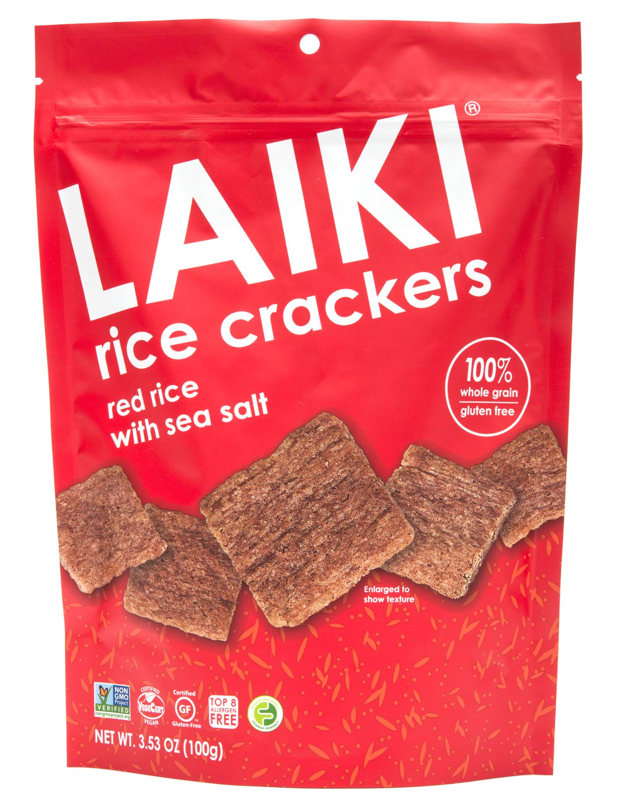 Gluten Free Rice Crackers, Red Rice, Resealable 3.53 Ounce Bag