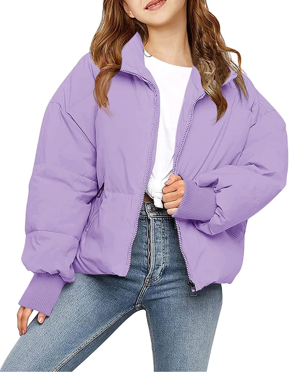 rrhss Girls Winter Long Sleeve Zip Puffer Jacket Kids Baggy Short Down Coats