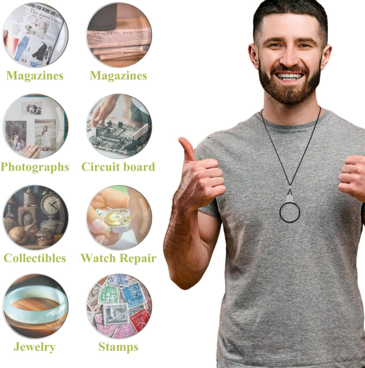 Alipis Necklace Magnifier Hanging Loupe Monocle Lens Lightweight Pendant for Jewelry Inspection Reading Maps Coin Collecting Compact Visual Aid 2.16X2.16 Inch