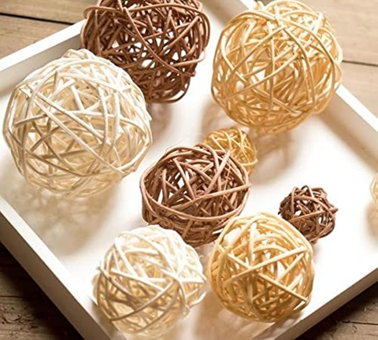 LATRAT 18 bolas decorativas de ratán, bolas decorativas de mimbre, bolas de ratán, bolas de boda, decoración de mesa para fiestas, aromaterapia, aromatizantes, conejos, pájaros, loros, juguetes para