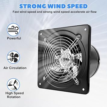 6 Inch Exhaust Fan, 341CFM Stainless Steel Bathroom Exhaust Fan, Wall Mounted Garage Ventilation Fan, Basement Extractor Fan with Backdraft Damper Ideal for Attic, Greenhouse, Basement, Shed