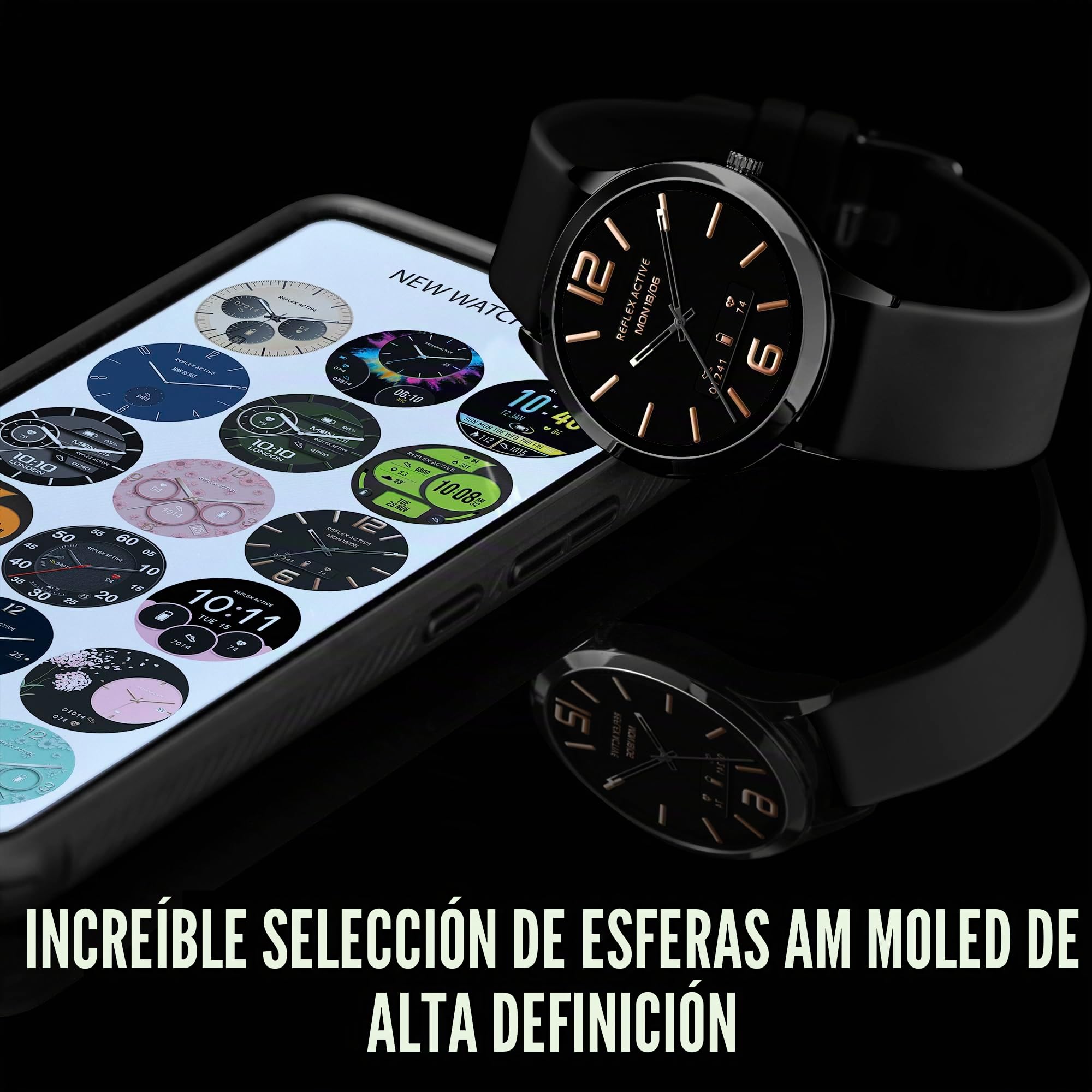 Reflex Active Amoled Series 31 - Reloj inteligente de llamadas para mujeres y hombres con Bluetooth, 1.19 pulgadas, rastreador de fitness, oxígeno en sangre, monitoreo de frecuencia cardíaca y correa
