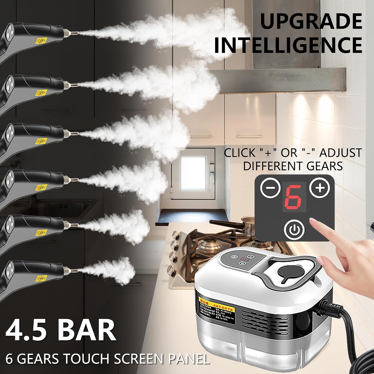 Handheld Steam Cleaner, Portable Steamer for Cleaning with 9pcs Accessories, 6-Level Adjustable Handle, 12s Heat-Up, 1200ml Tank, Steam Cleaner for Home,Dirt,Grout,Tile,Floor,Couch and Car (White)