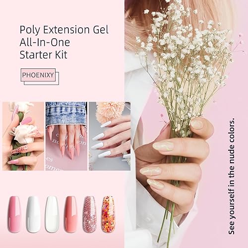 Miniatura 4 de Phoenixy - Kit de gel de uñas de polietileno de 6 colores kit de extensión de uñas con lámpara LED U V de 36 W herramientas básicas de arte de uñas