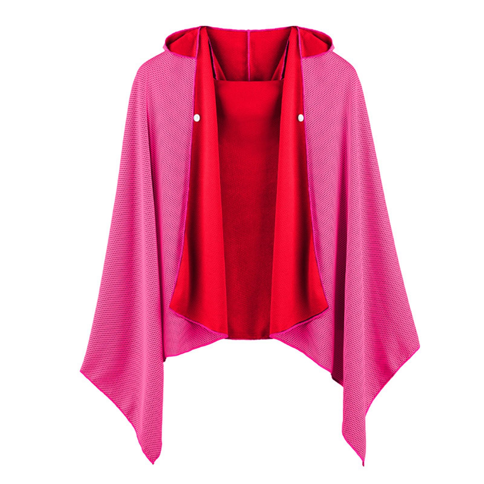 TWISAXC Durable Button Towel Easy To Wear And Off For Active Lifestyles Cape Hooded Bathrobe Sun Cape Sweat Towels, Rose red