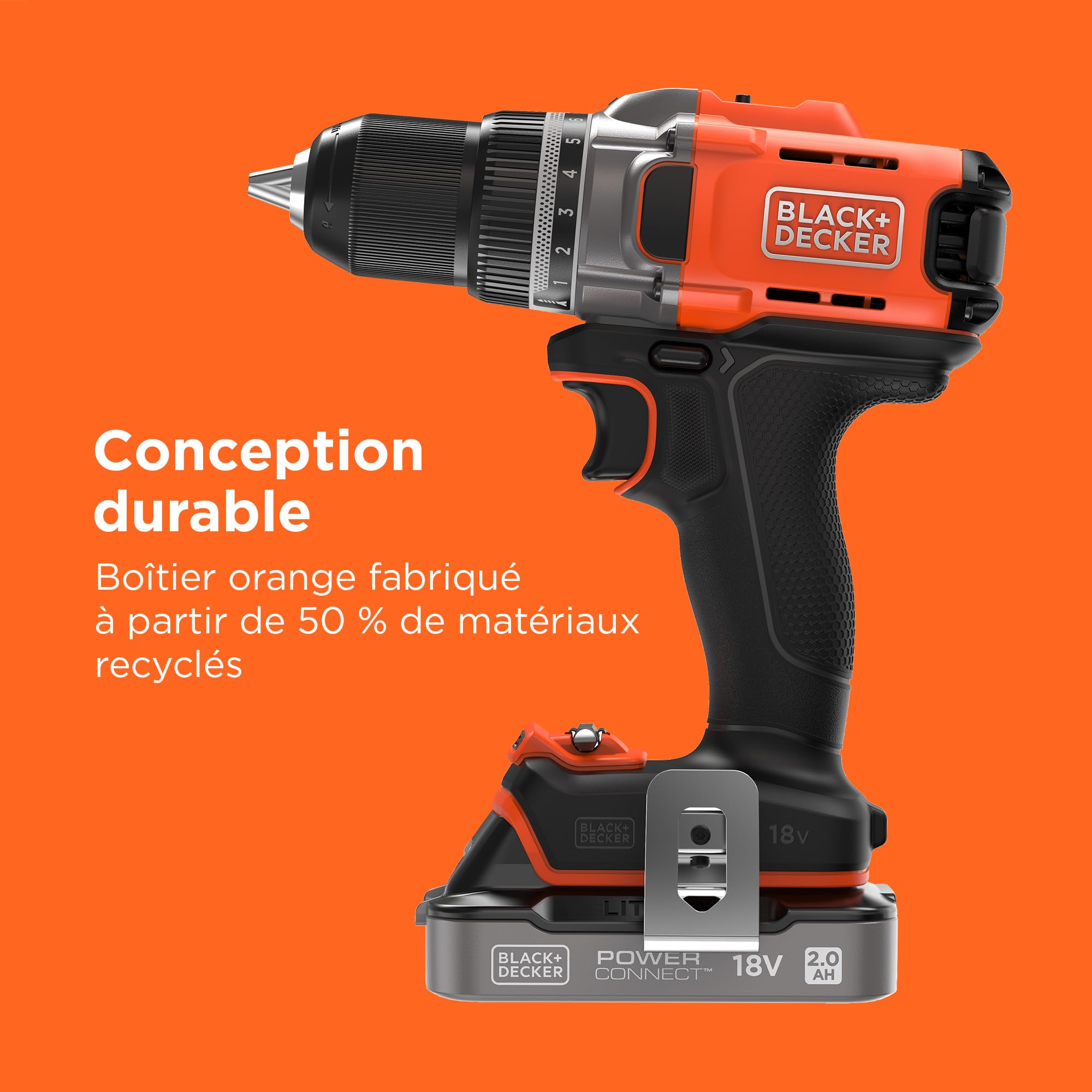 BLACK+DECKER Perceuse-visseuse sans fil 18V, 2 batteries BCD382D2XK-QW