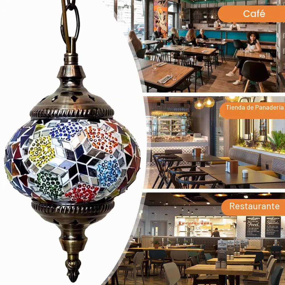 E27 Bar Restaurante Mediterráneo Lámpara Colgante Estilo Exótico Turco Clásico Casa de Familia Lámpara de Techo Colgante de Mosaico Turco Marroquí para Bar Home Hotel