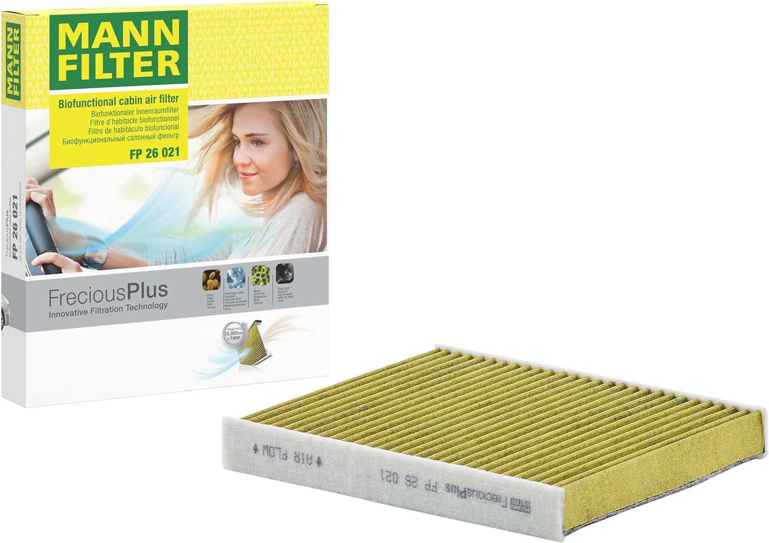 MANN-FILTER FP 26 021 Innenraumfilter/Kabinenluftfilter - FreciousPlus Biofunktionaler Pollenfilter - für Pkw + Transporter