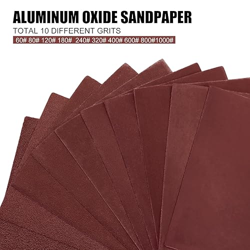 Miniatura 5 de Papel de lija de palma de 14 de hoja, 50 piezas de papel de lija variado, 60 80 120 180 240 320 400 600 800 1000 hojas de papel de lija de grano