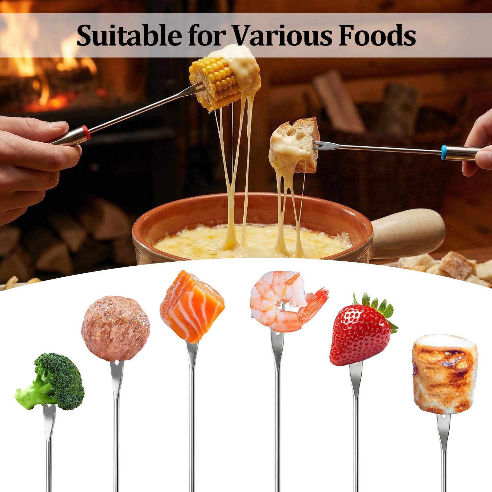 Stainless Steel Fondue Forks,6 PCS Color Coded Cheese Fondue Forks for Chocolate Fountain Cheese Fondue,Heat Resistant Smores Sticks(9.5 Inch) — Amazon image 4