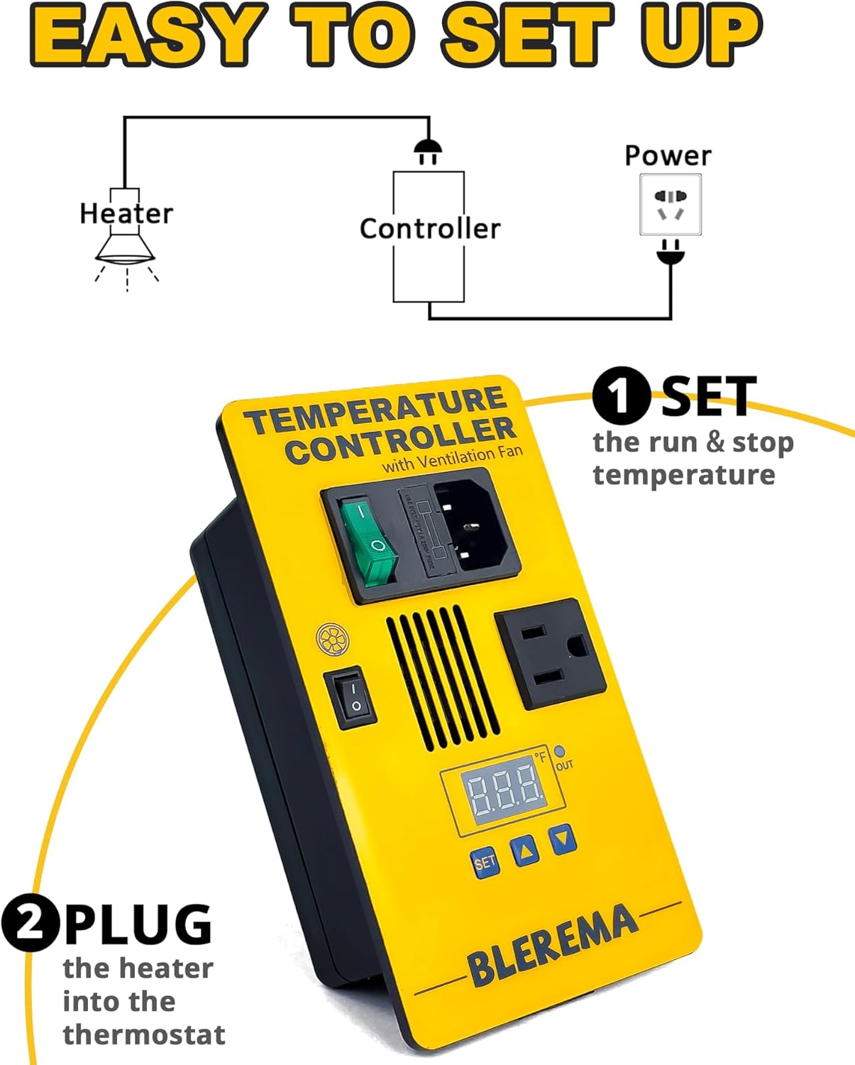 Digital Temperature Controller with Built-in Ventilation Fan, Thermostat Controller - Perfect for Various Enclosures: Puppy Incubator, Greenhouses, Grow Tents, Reptile Terrariums – Easy Installation