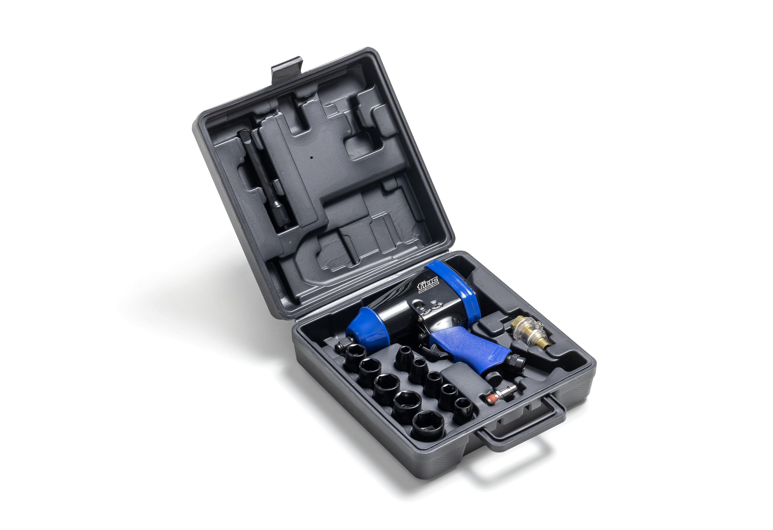 FIAC Avvitatore Pneumatico a Massa Battente 1⁄2" 1086, Pistola Pneumatica 10 Chiavi a Bussola + Prolunga da 100 mm + Mini Lubrificatore + Bottiglia di Plastica, Inclusa Valigetta, Coppia 345 Nm, Nera
