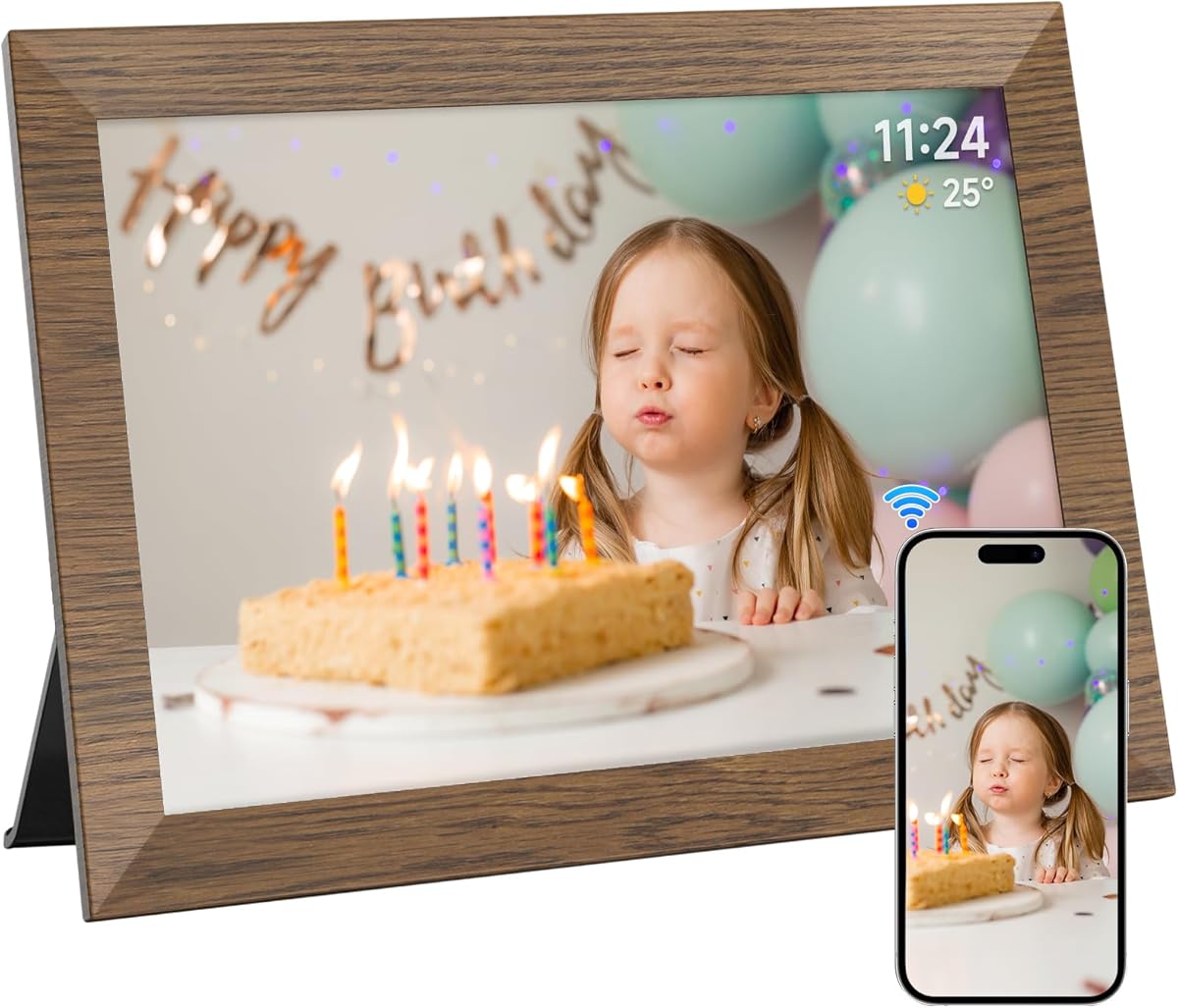 32GB Digital Photo Frame WiFi, 10.1 Inch 1280x800 IPS LCD Touchscreen Digital Picture Frame, Auto-Rotate Electronic Photo Frame, Share Photos or Videos via Frameo App, Best Gift for Favorite